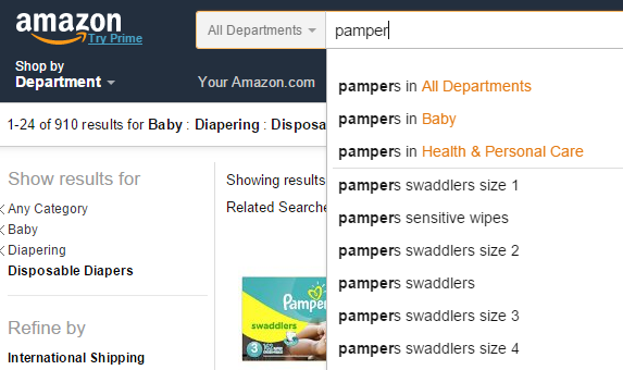 Types of Pampers available on Amazon.com