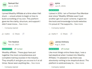 Wealthy Affiliate TrustPilot reviews